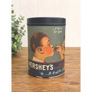 Vintage Hersheys Kisses A Kiss For You Chocolate Tin Collectible Blue Metal Can